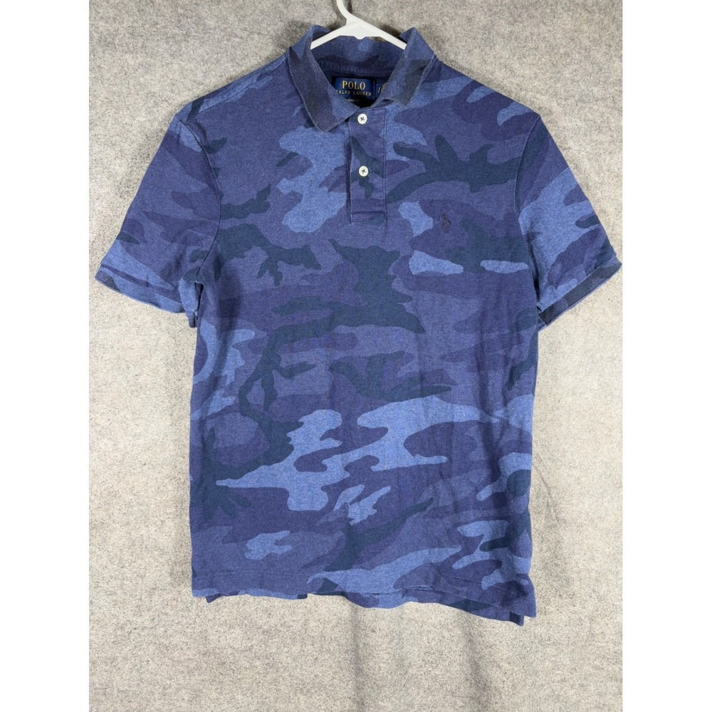 Polo Ralph Lauren Mens Blue Camo Polo Shirt Classic Fit Small Short Sleeve